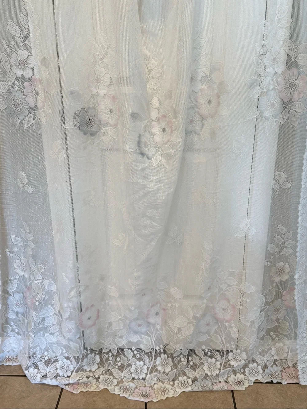 VTG Floral Lace 4 Curtain Panels Pastel Flowers Cottagecore Shabby Chic 60X 84